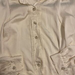 Ivory Button-Up Blouse with Pearl Detail Buttons